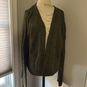 Double Zero Cardigan olive Green Chenille Open Front